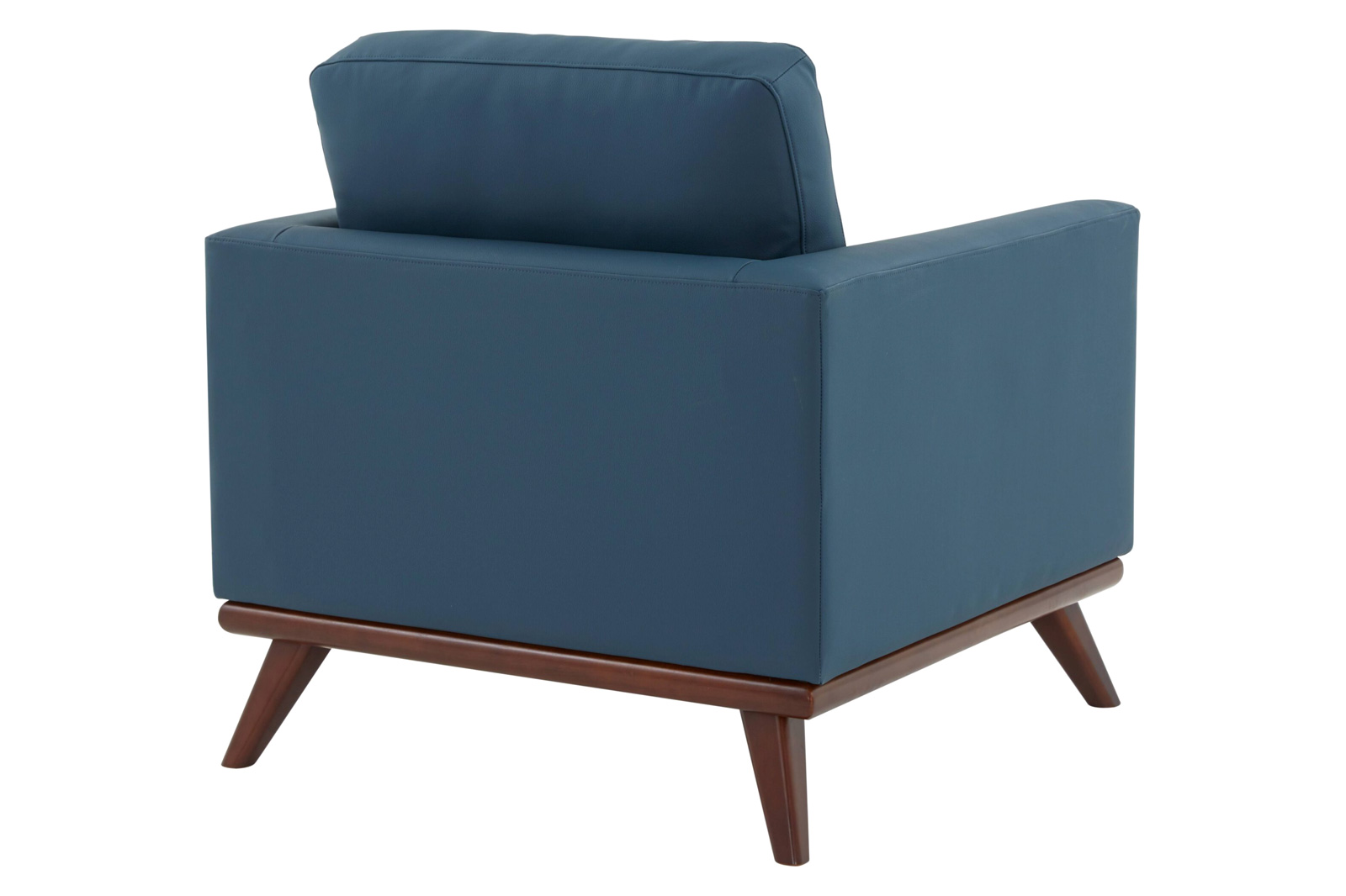 LeisureMod Chester Modern Leather Accent Arm Chair With Birch Wood Base - Navy Blue