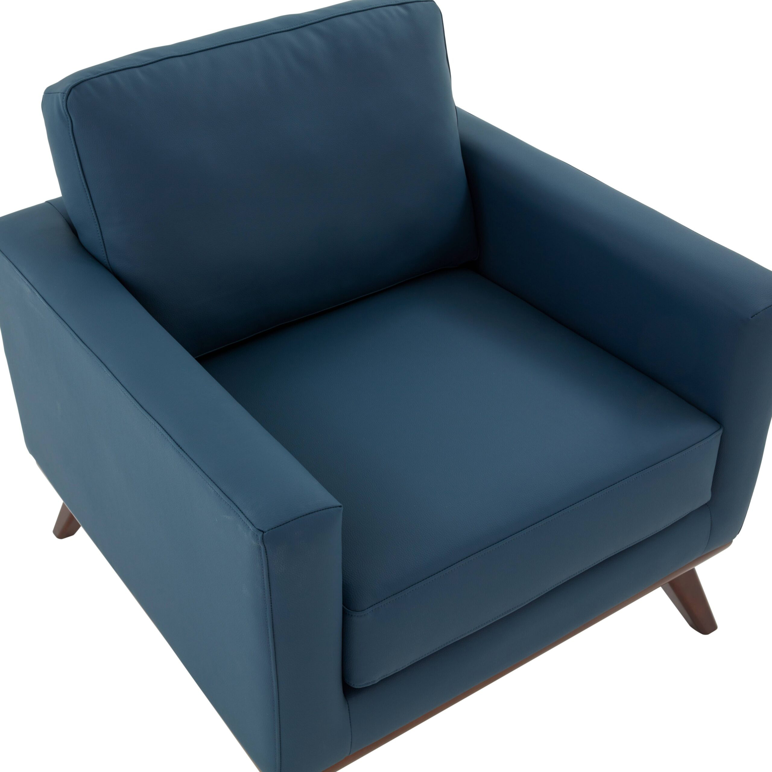 LeisureMod Chester Modern Leather Accent Arm Chair With Birch Wood Base - Navy Blue