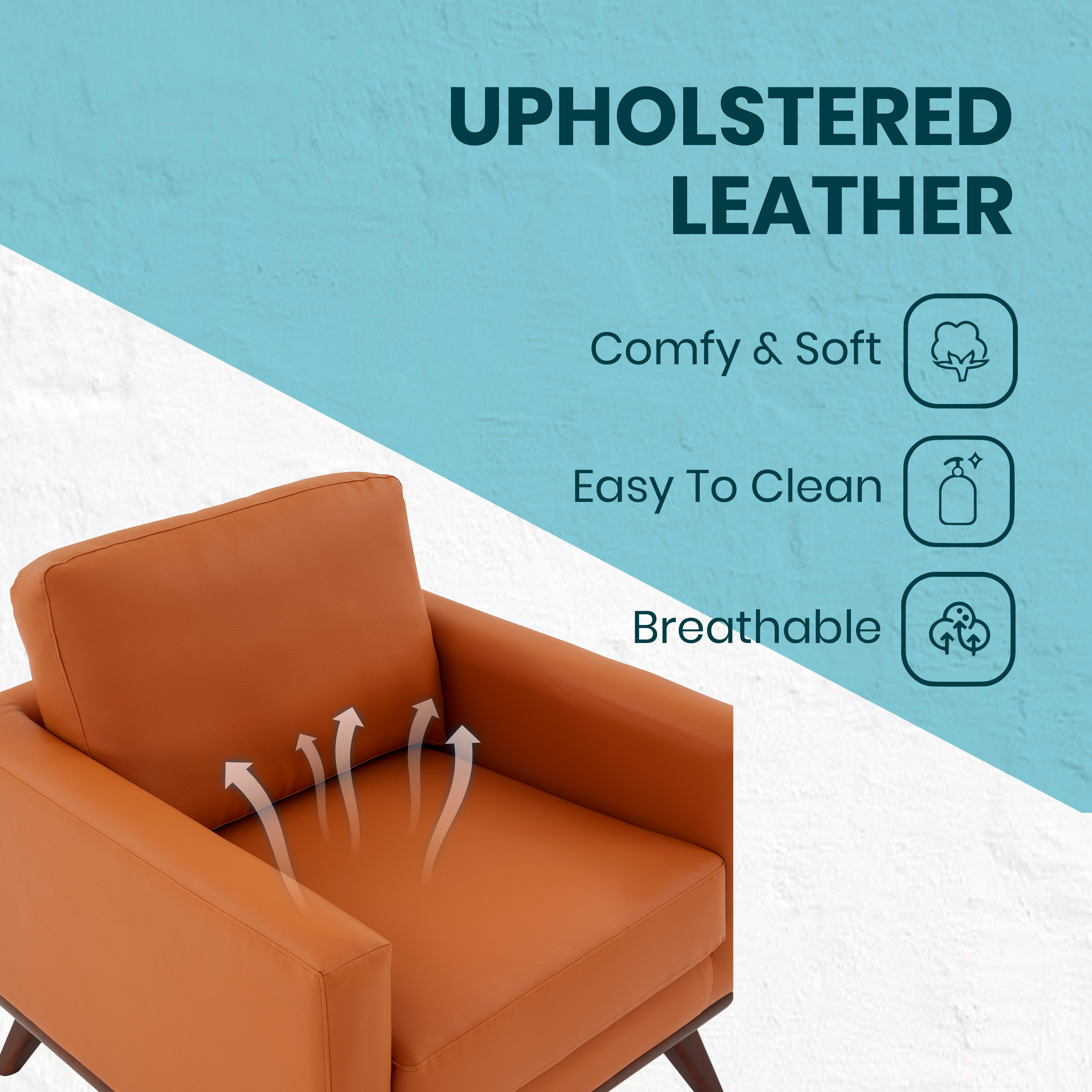 LeisureMod™ Chester Modern Leather Accent Arm Chair With Birch Wood Base - Cognac Tan