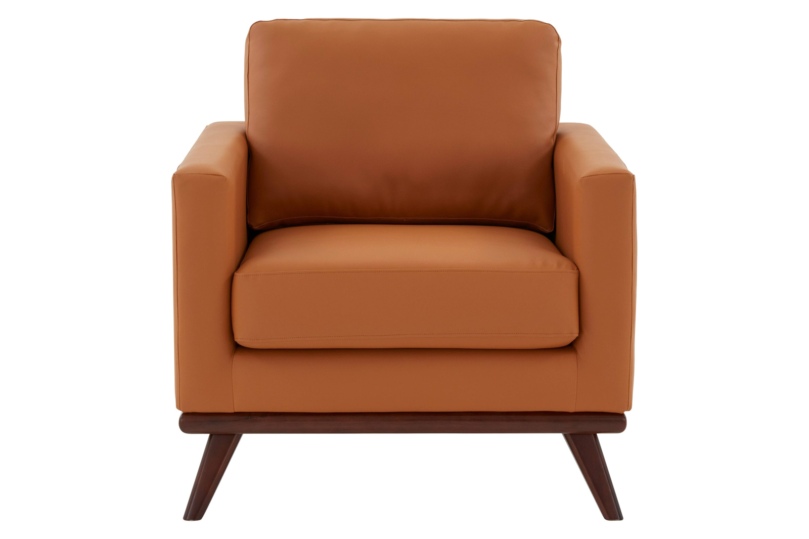 LeisureMod™ Chester Modern Leather Accent Arm Chair With Birch Wood Base - Cognac Tan