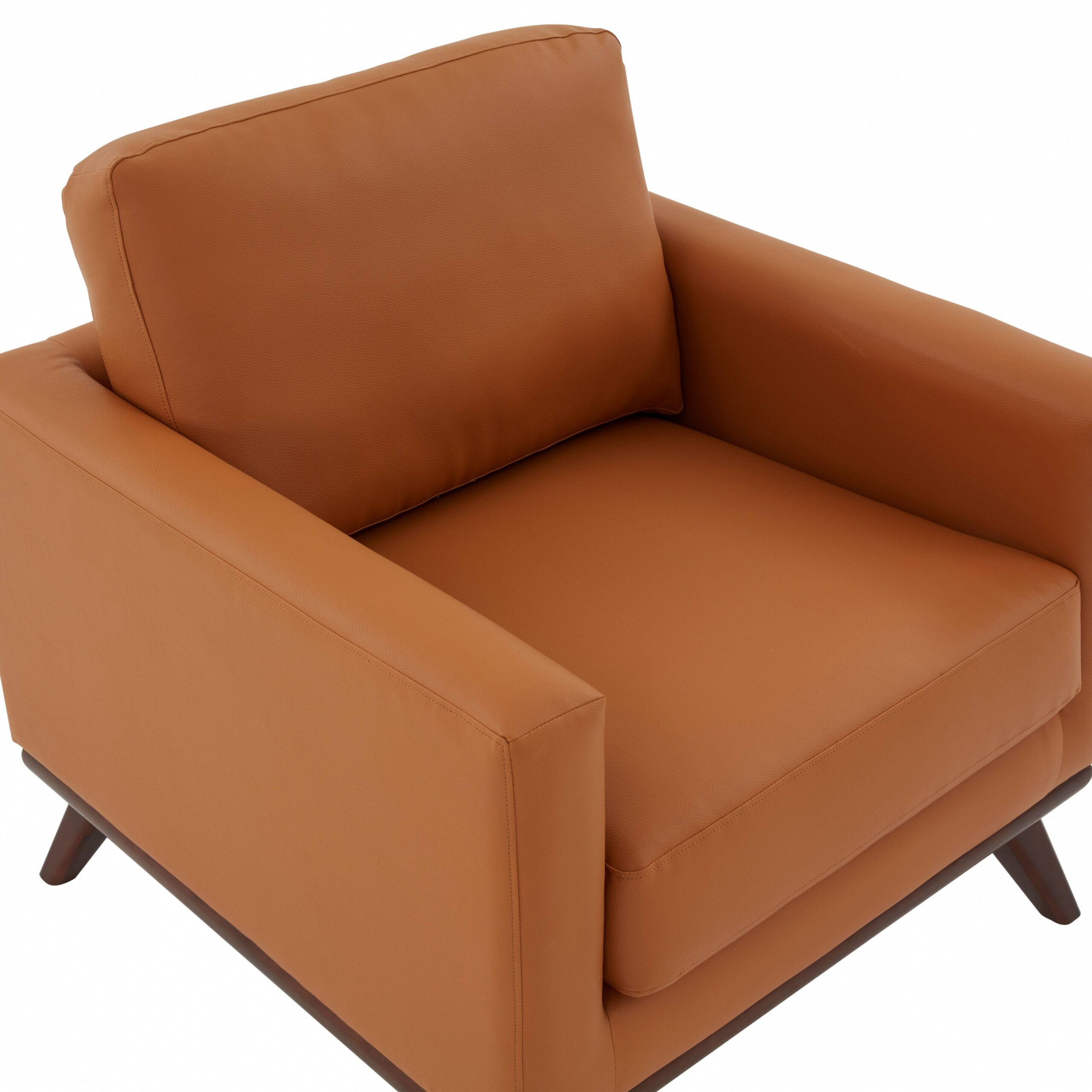 LeisureMod™ Chester Modern Leather Accent Arm Chair With Birch Wood Base - Cognac Tan