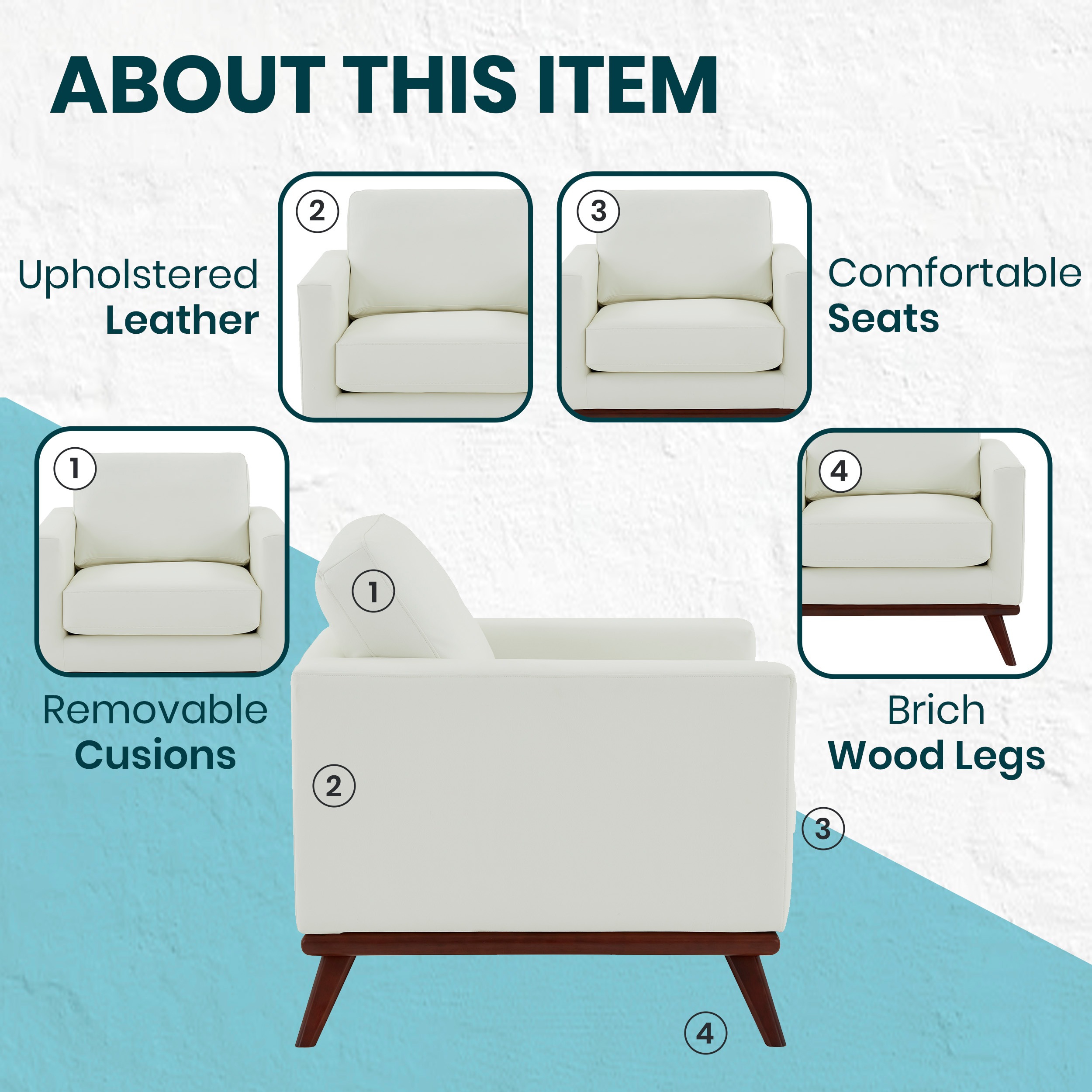 LeisureMod™ Chester Modern Leather Accent Arm Chair With Birch Wood Base - White