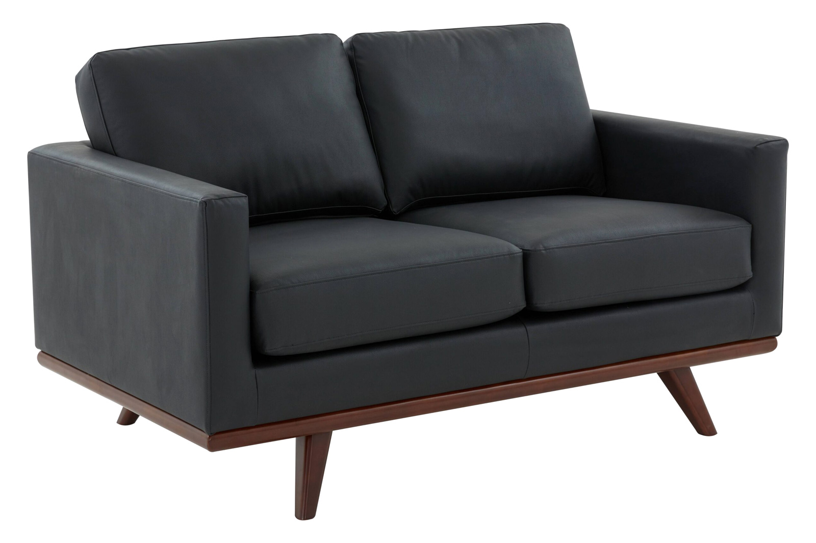 LeisureMod Chester Modern Leather Loveseat With Birch Wood Base