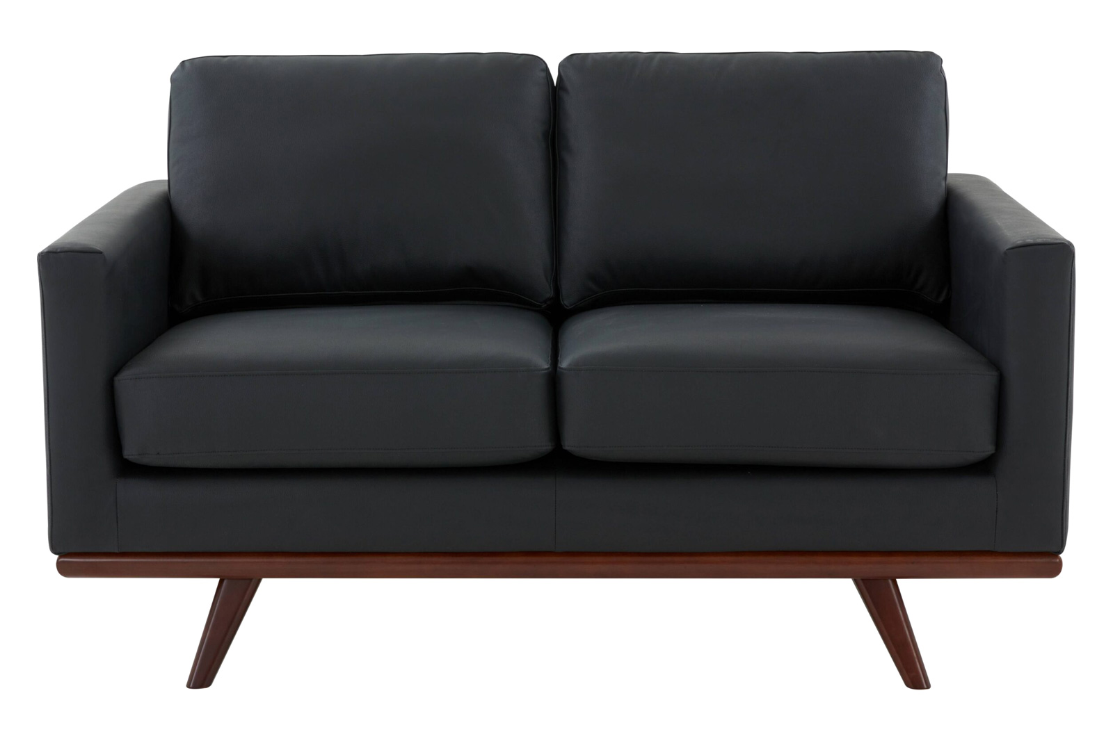 LeisureMod Chester Modern Leather Loveseat With Birch Wood Base - Black