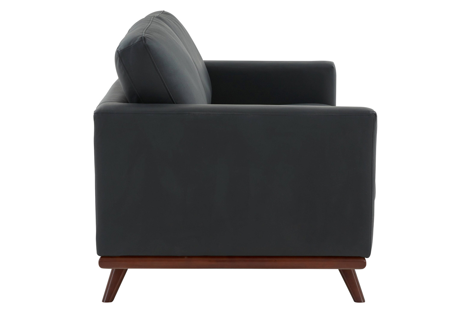 LeisureMod Chester Modern Leather Loveseat With Birch Wood Base - Black