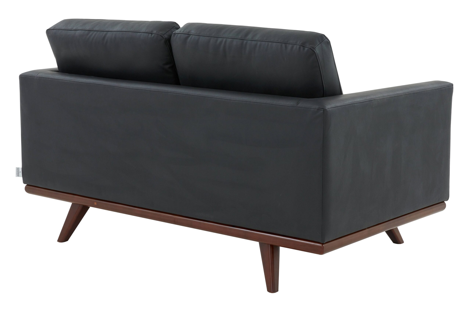 LeisureMod Chester Modern Leather Loveseat With Birch Wood Base - Black