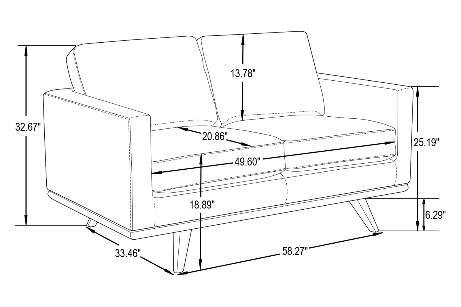 LeisureMod Chester Modern Leather Loveseat With Birch Wood Base - Black