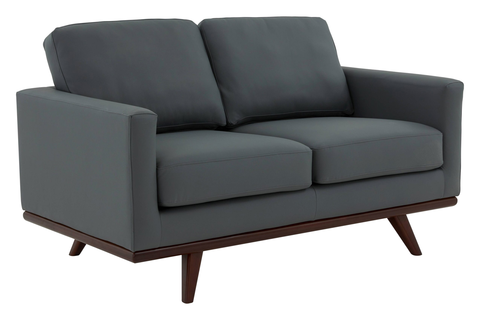 LeisureMod Chester Modern Leather Loveseat With Birch Wood Base