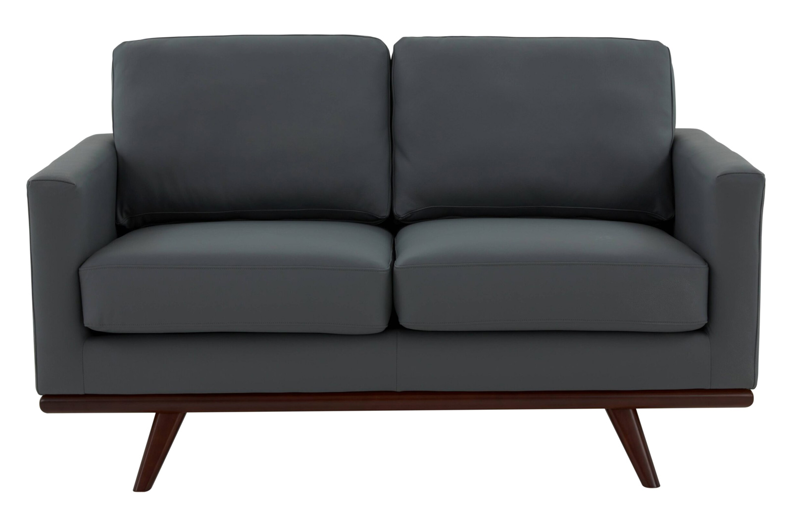 LeisureMod Chester Modern Leather Loveseat With Birch Wood Base - Gray