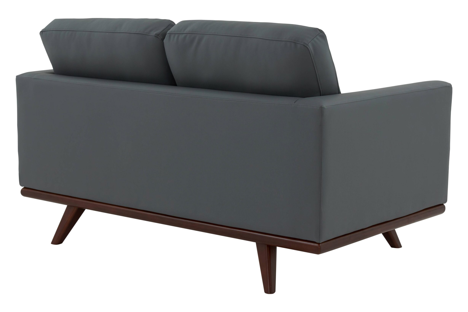 LeisureMod Chester Modern Leather Loveseat With Birch Wood Base - Gray