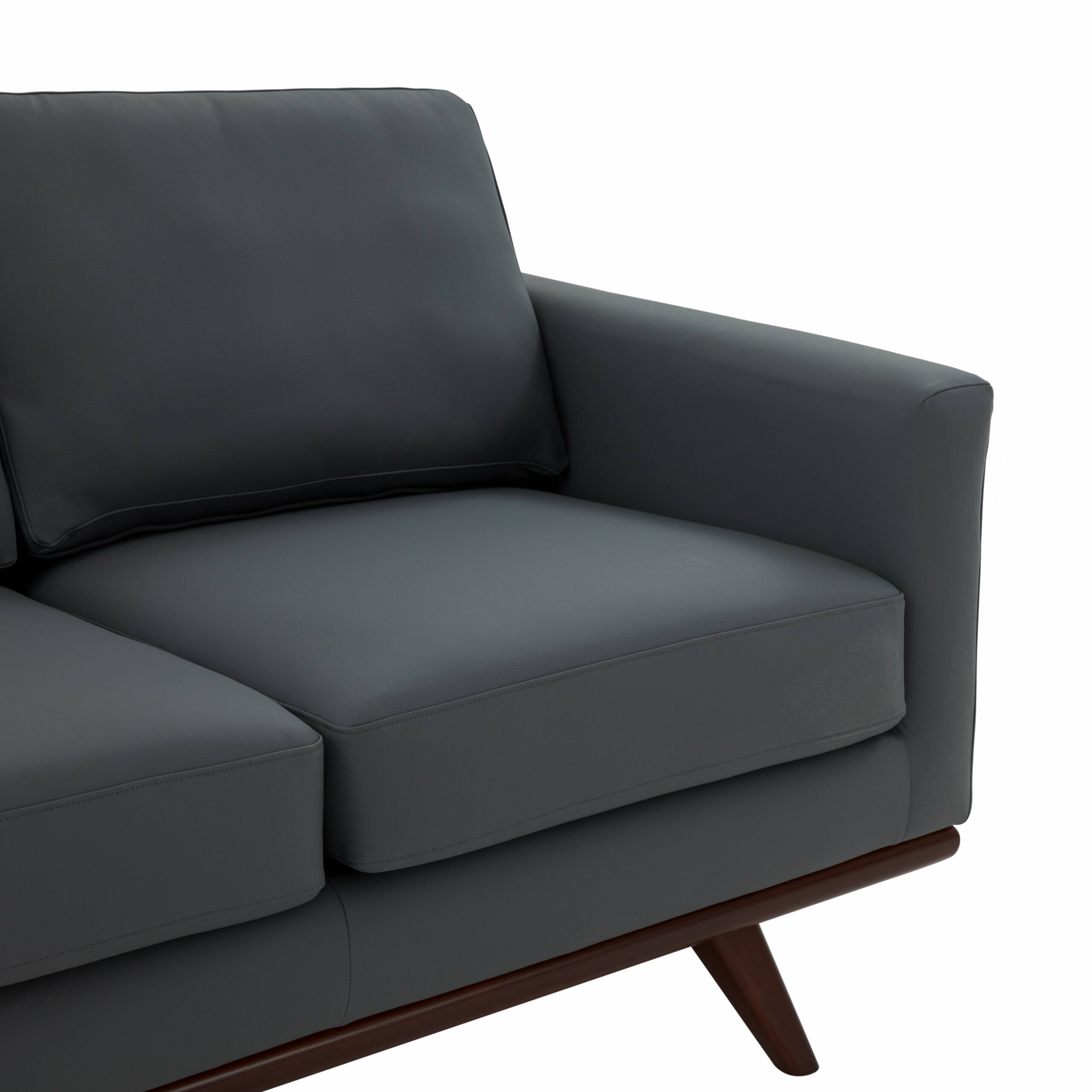 LeisureMod Chester Modern Leather Loveseat With Birch Wood Base - Gray