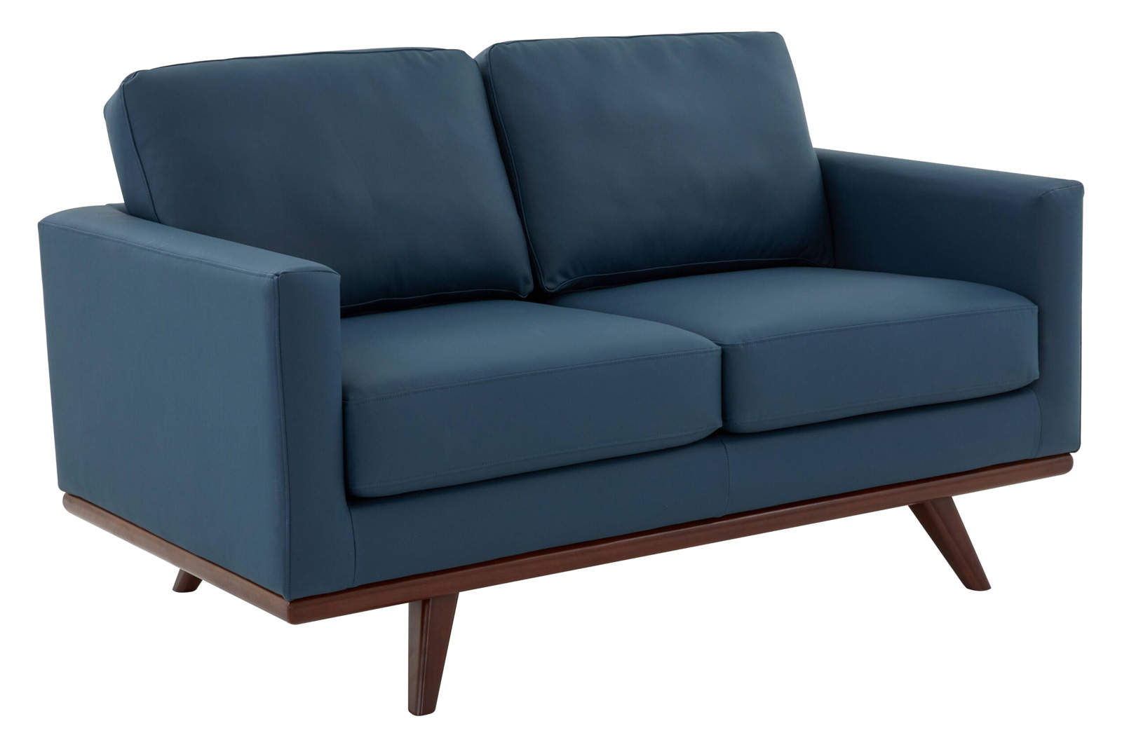 LeisureMod Chester Modern Leather Loveseat With Birch Wood Base