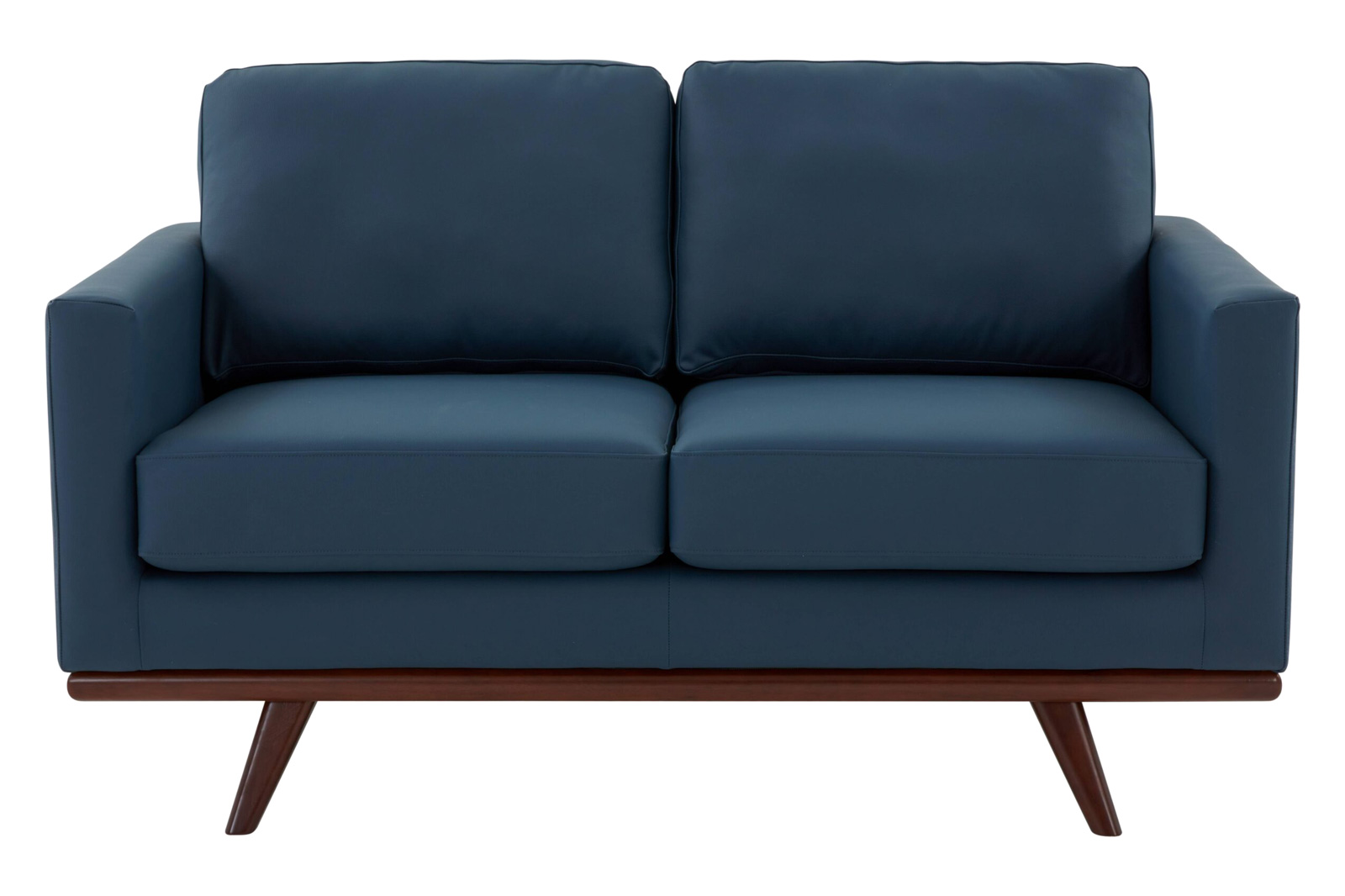 LeisureMod Chester Modern Leather Loveseat With Birch Wood Base - Navy Blue