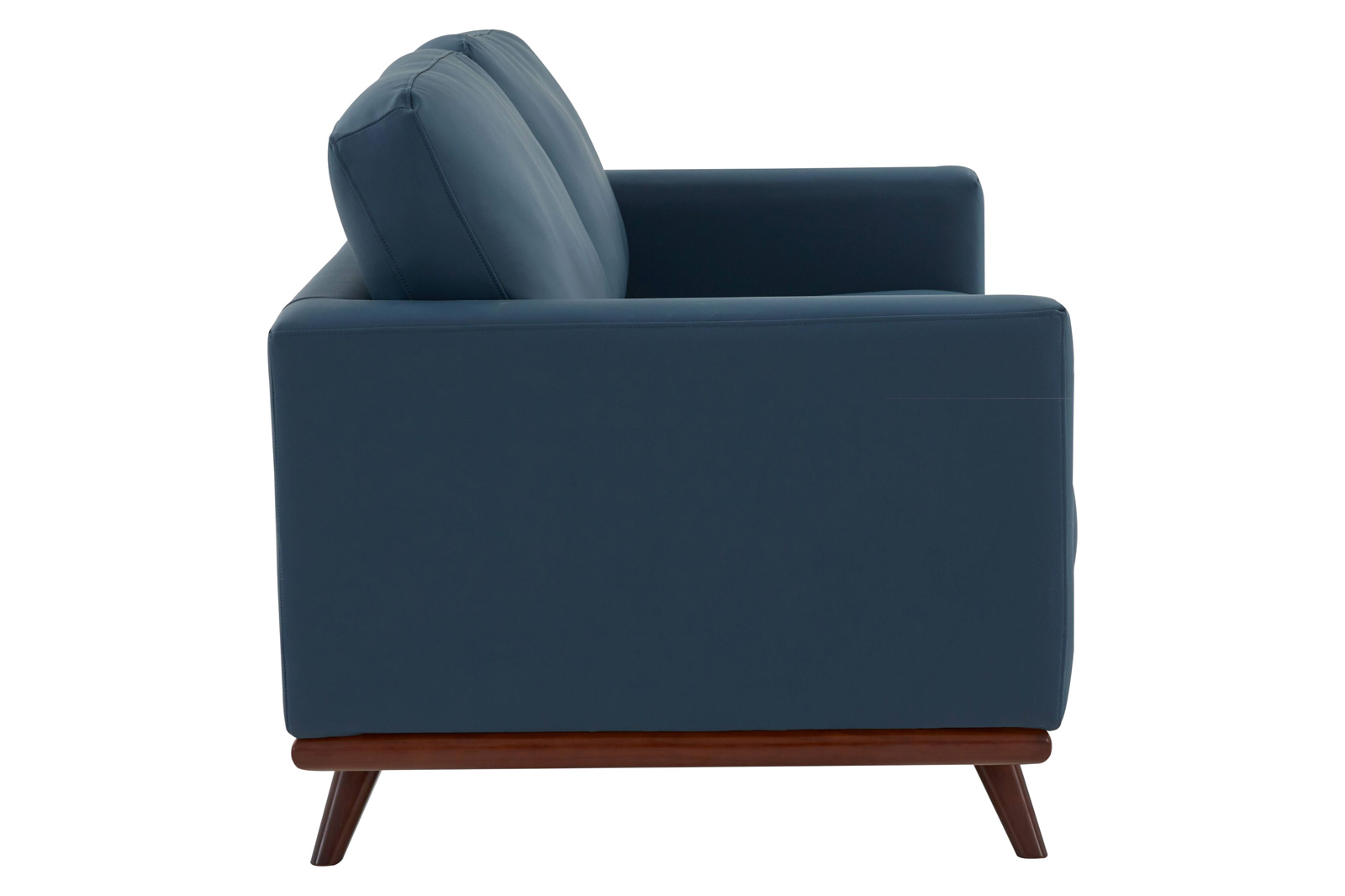 LeisureMod Chester Modern Leather Loveseat With Birch Wood Base - Navy Blue