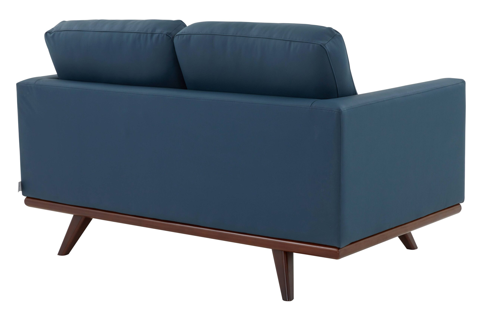 LeisureMod Chester Modern Leather Loveseat With Birch Wood Base - Navy Blue