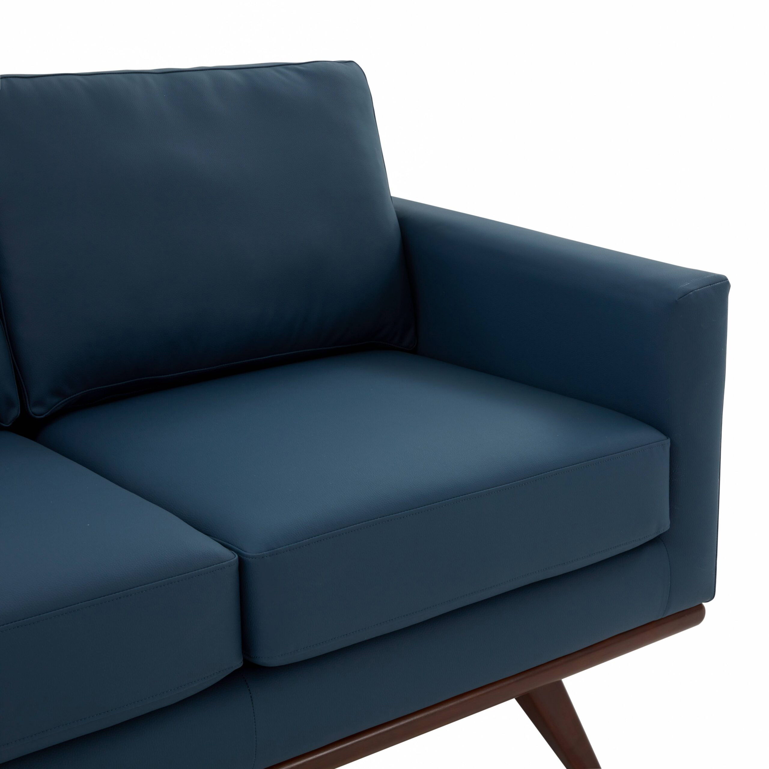 LeisureMod Chester Modern Leather Loveseat With Birch Wood Base - Navy Blue