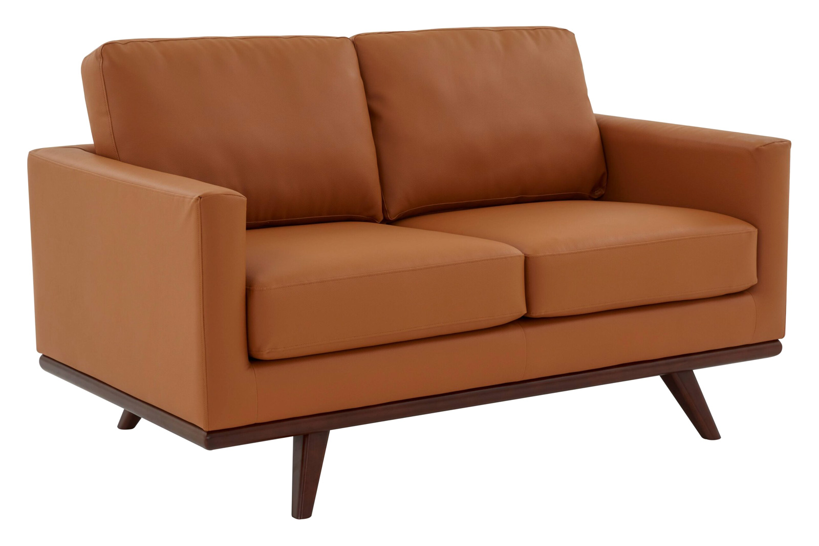 LeisureMod Chester Modern Leather Loveseat With Birch Wood Base