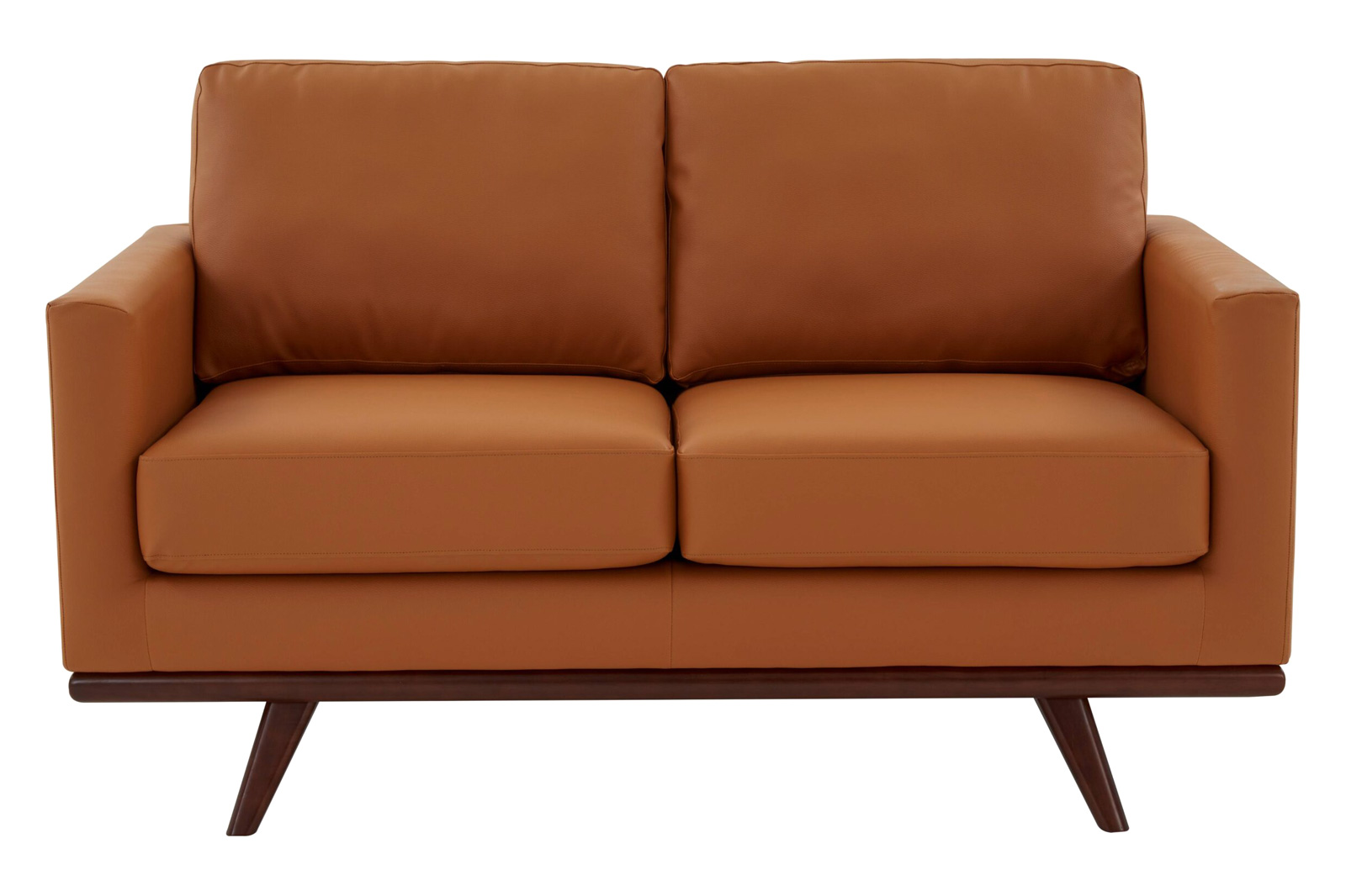 LeisureMod Chester Modern Leather Loveseat With Birch Wood Base - Cognac Tan