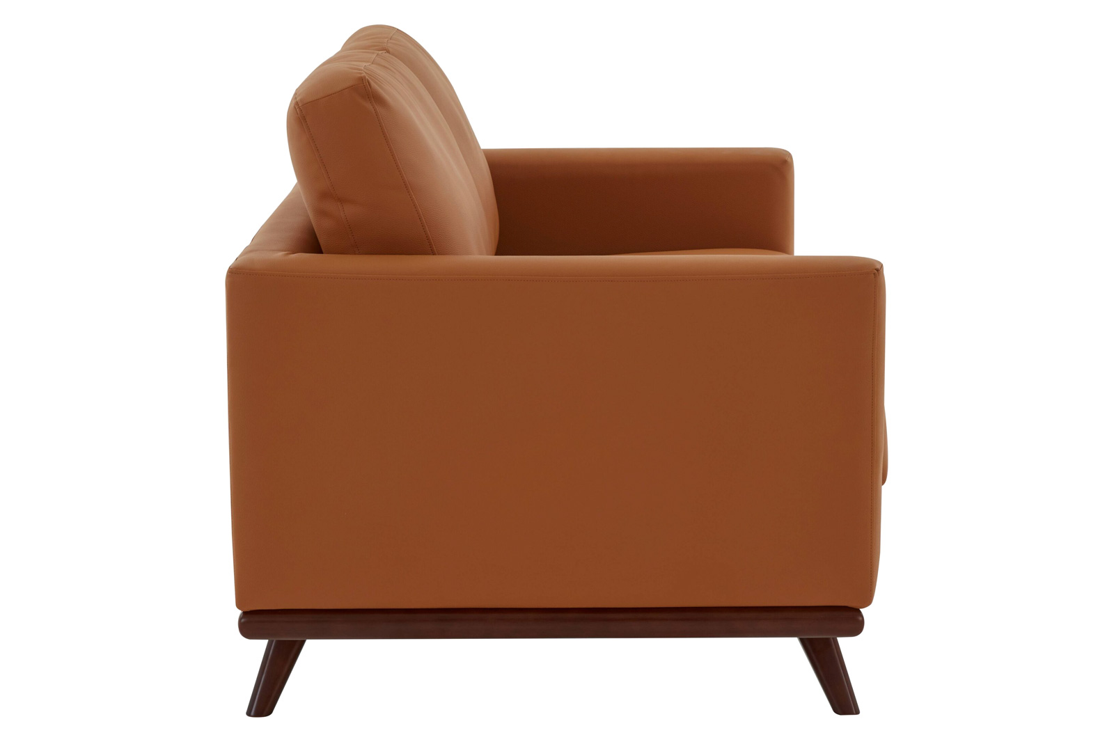 LeisureMod Chester Modern Leather Loveseat With Birch Wood Base - Cognac Tan