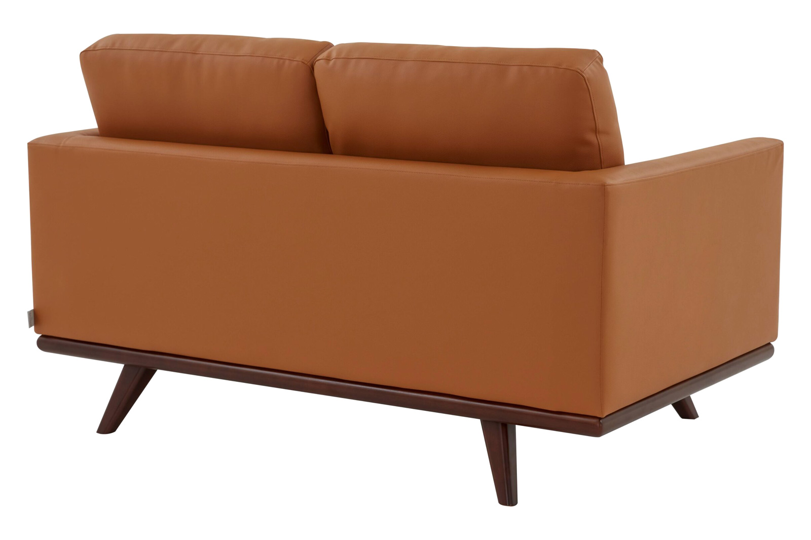 LeisureMod Chester Modern Leather Loveseat With Birch Wood Base - Cognac Tan