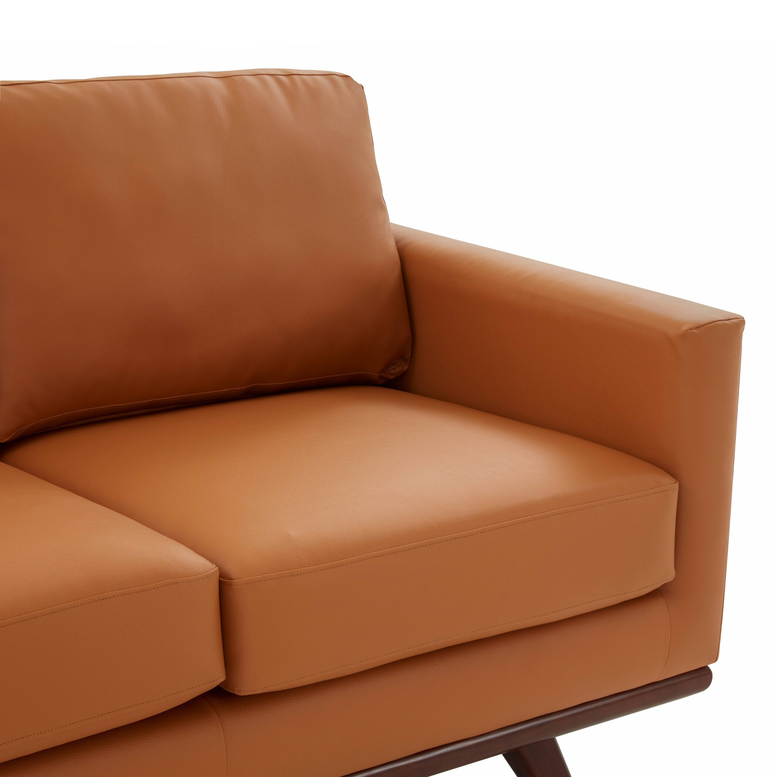 LeisureMod Chester Modern Leather Loveseat With Birch Wood Base - Cognac Tan