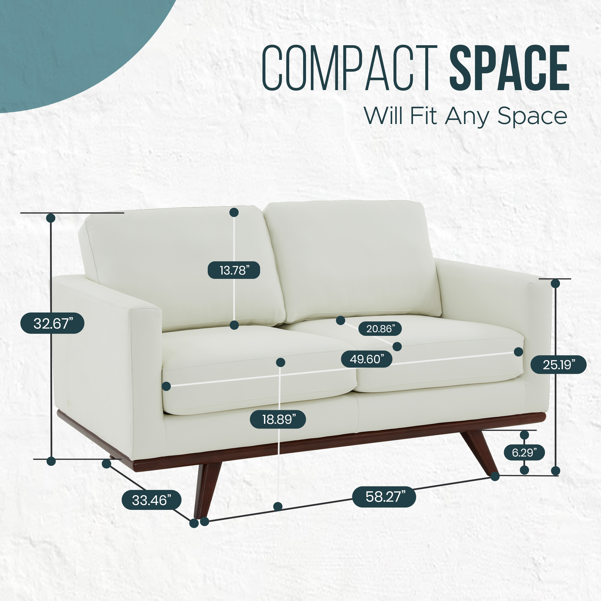 LeisureMod Chester Modern Leather Loveseat With Birch Wood Base - White