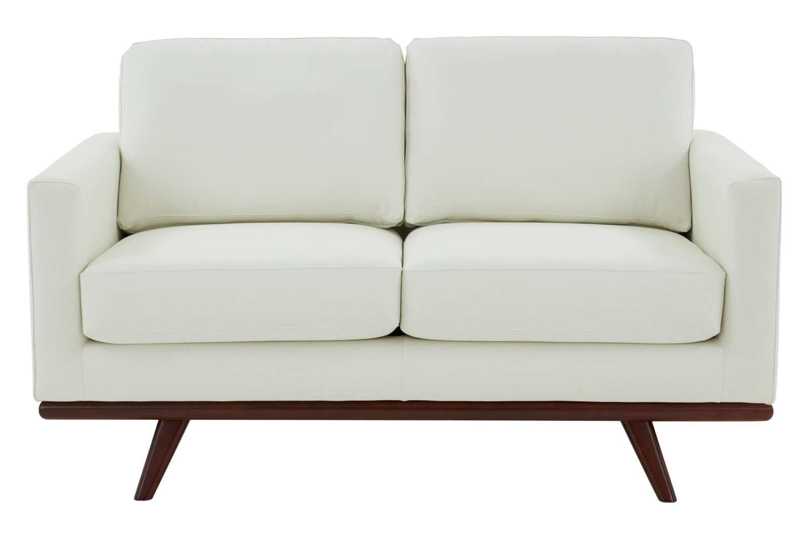 LeisureMod Chester Modern Leather Loveseat With Birch Wood Base - White