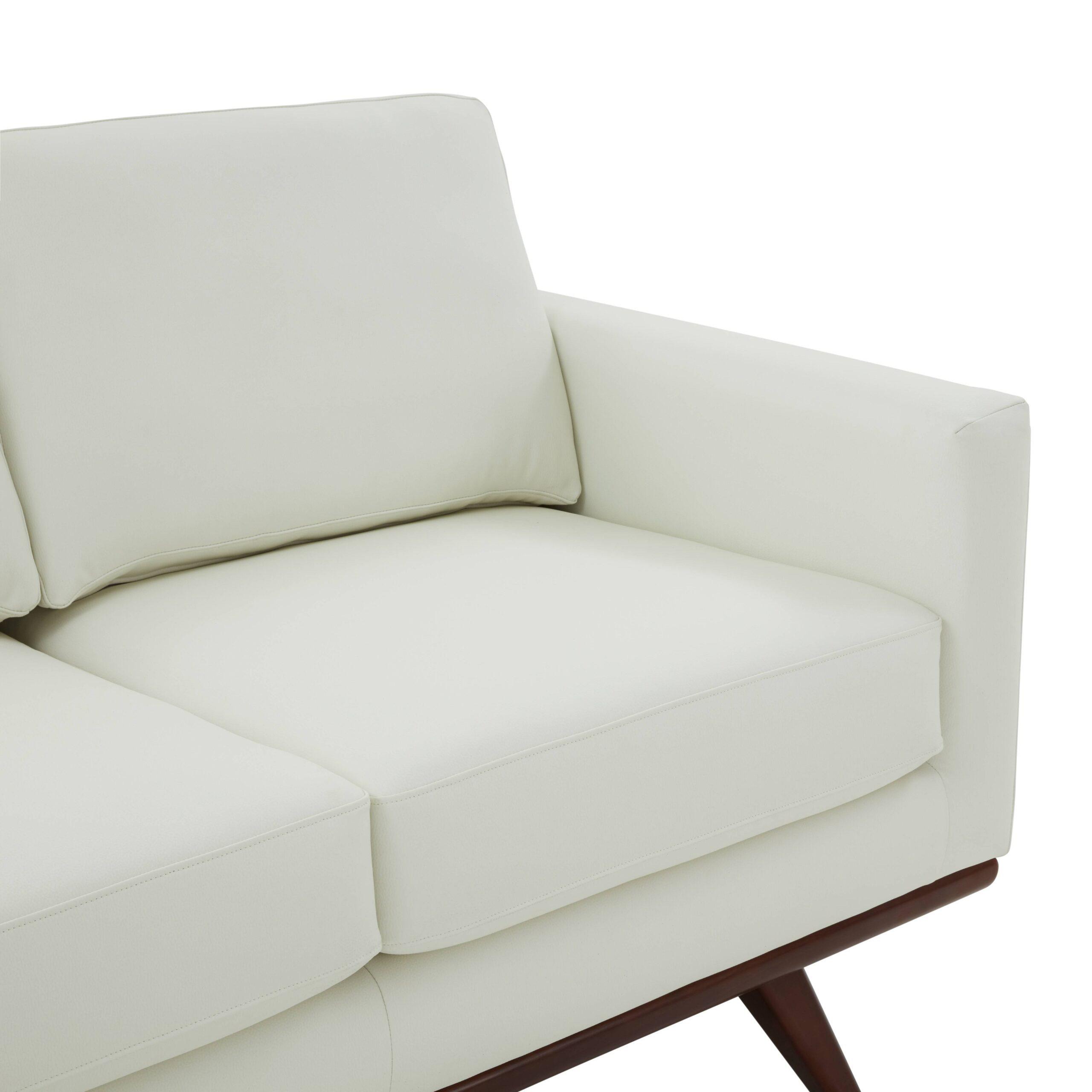 LeisureMod Chester Modern Leather Loveseat With Birch Wood Base - White