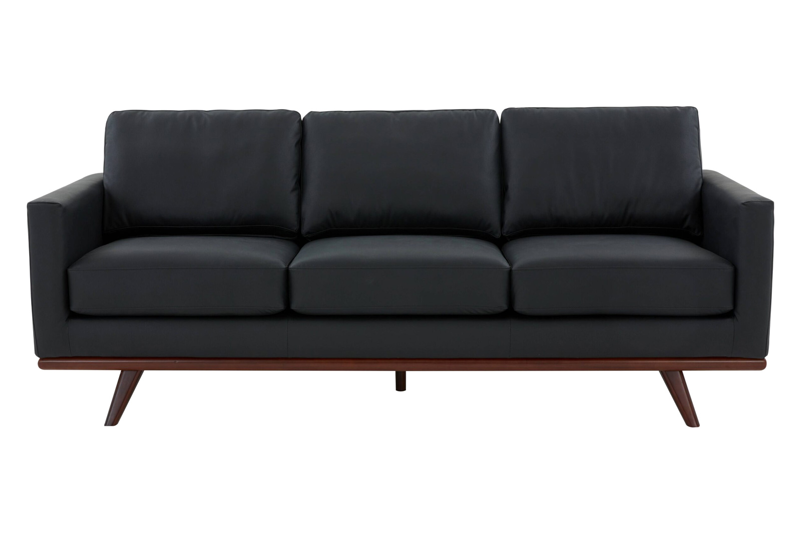 LeisureMod Chester Modern Leather Sofa With Birch Wood Base - Black