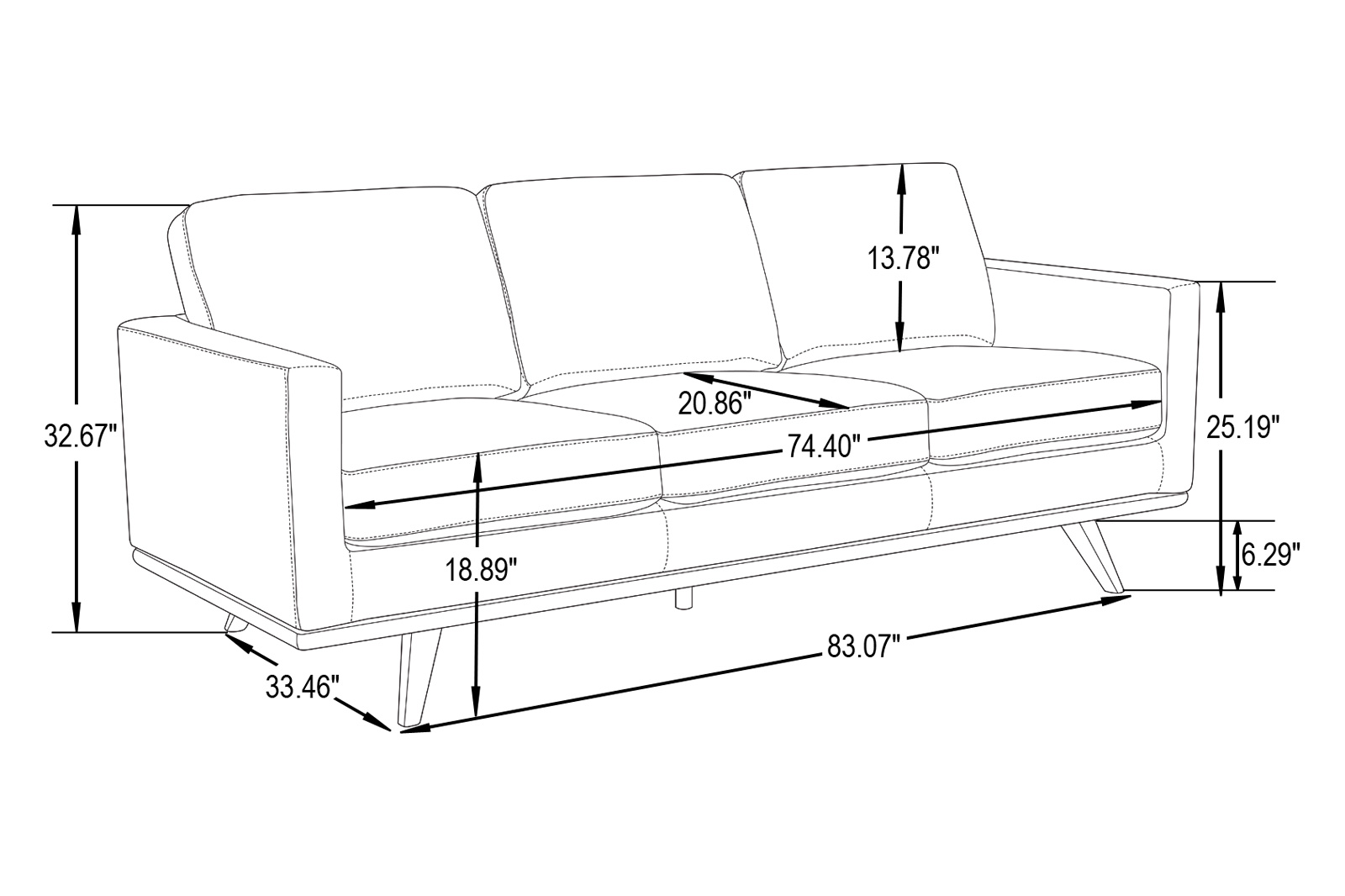 LeisureMod Chester Modern Leather Sofa With Birch Wood Base - Black