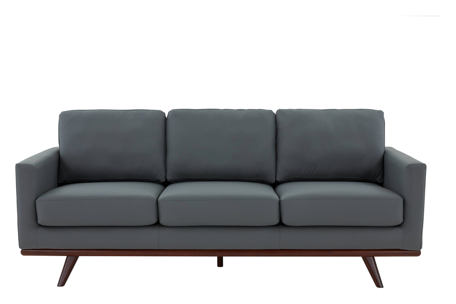 LeisureMod Chester Modern Leather Sofa With Birch Wood Base - Gray