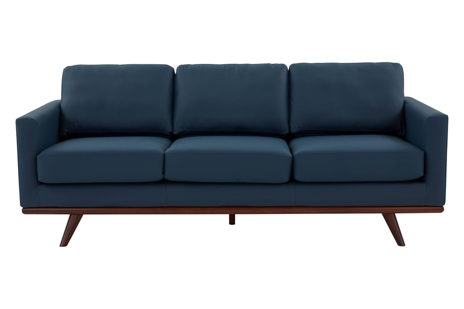 LeisureMod Chester Modern Leather Sofa With Birch Wood Base - Navy Blue