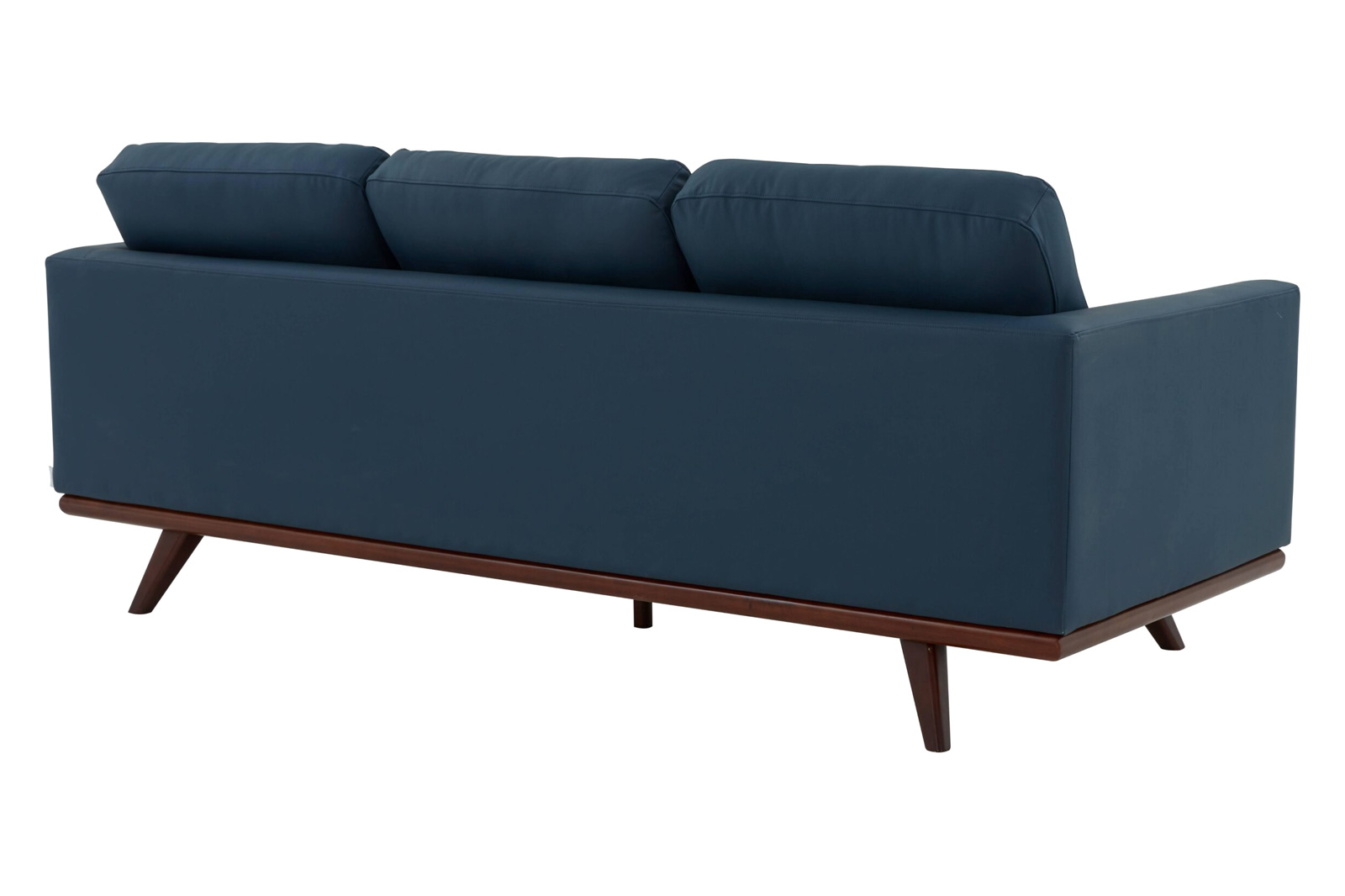 LeisureMod Chester Modern Leather Sofa With Birch Wood Base - Navy Blue