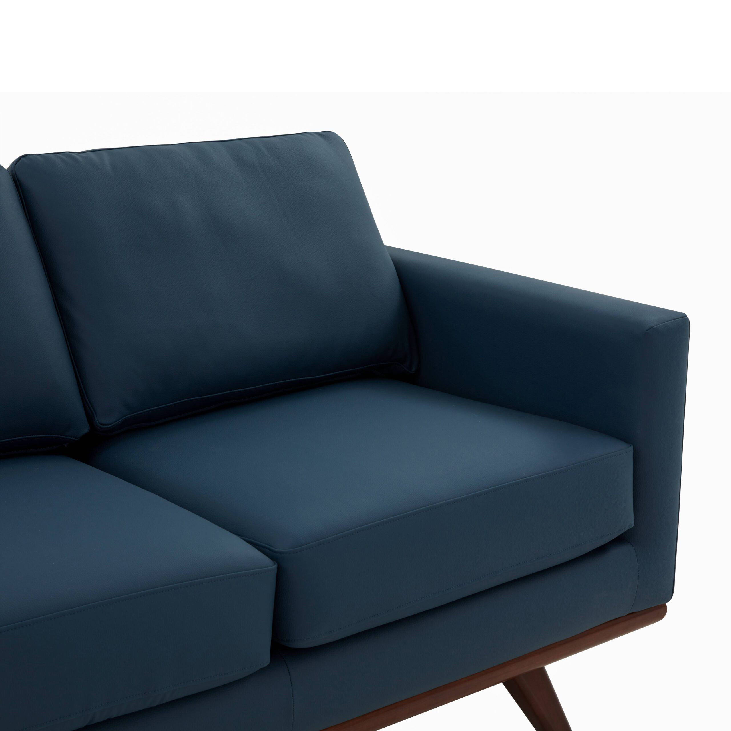 LeisureMod Chester Modern Leather Sofa With Birch Wood Base - Navy Blue