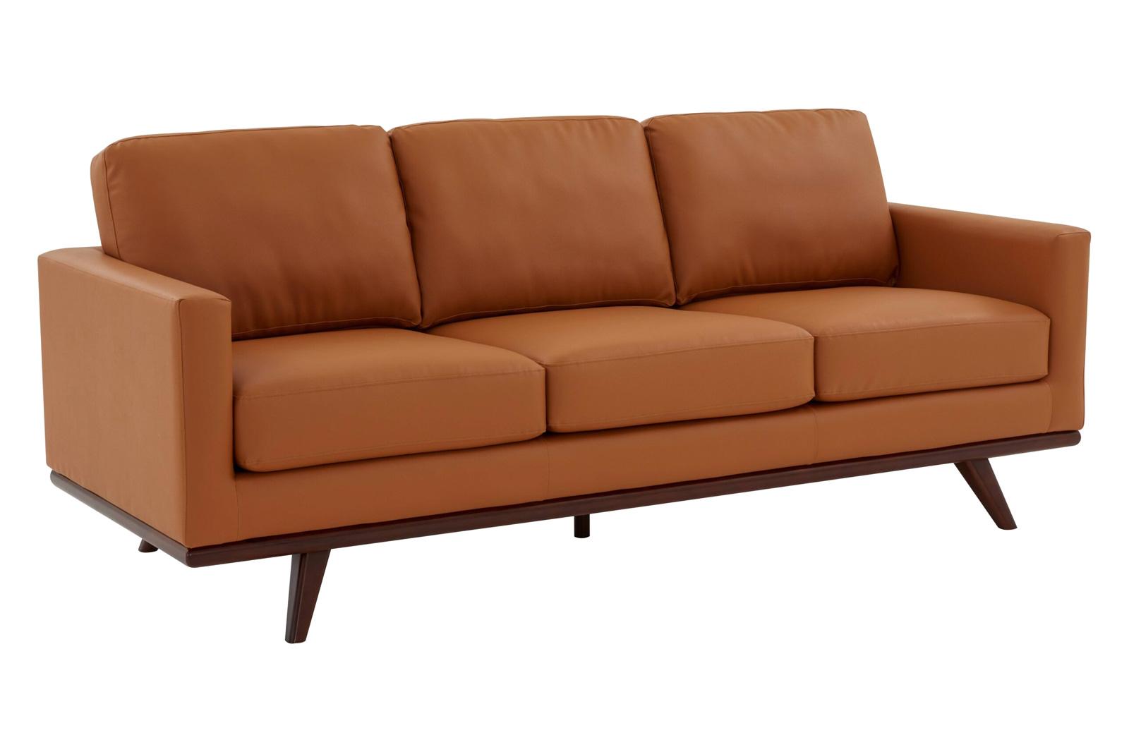 LeisureMod Chester Modern Leather Sofa With Birch Wood Base