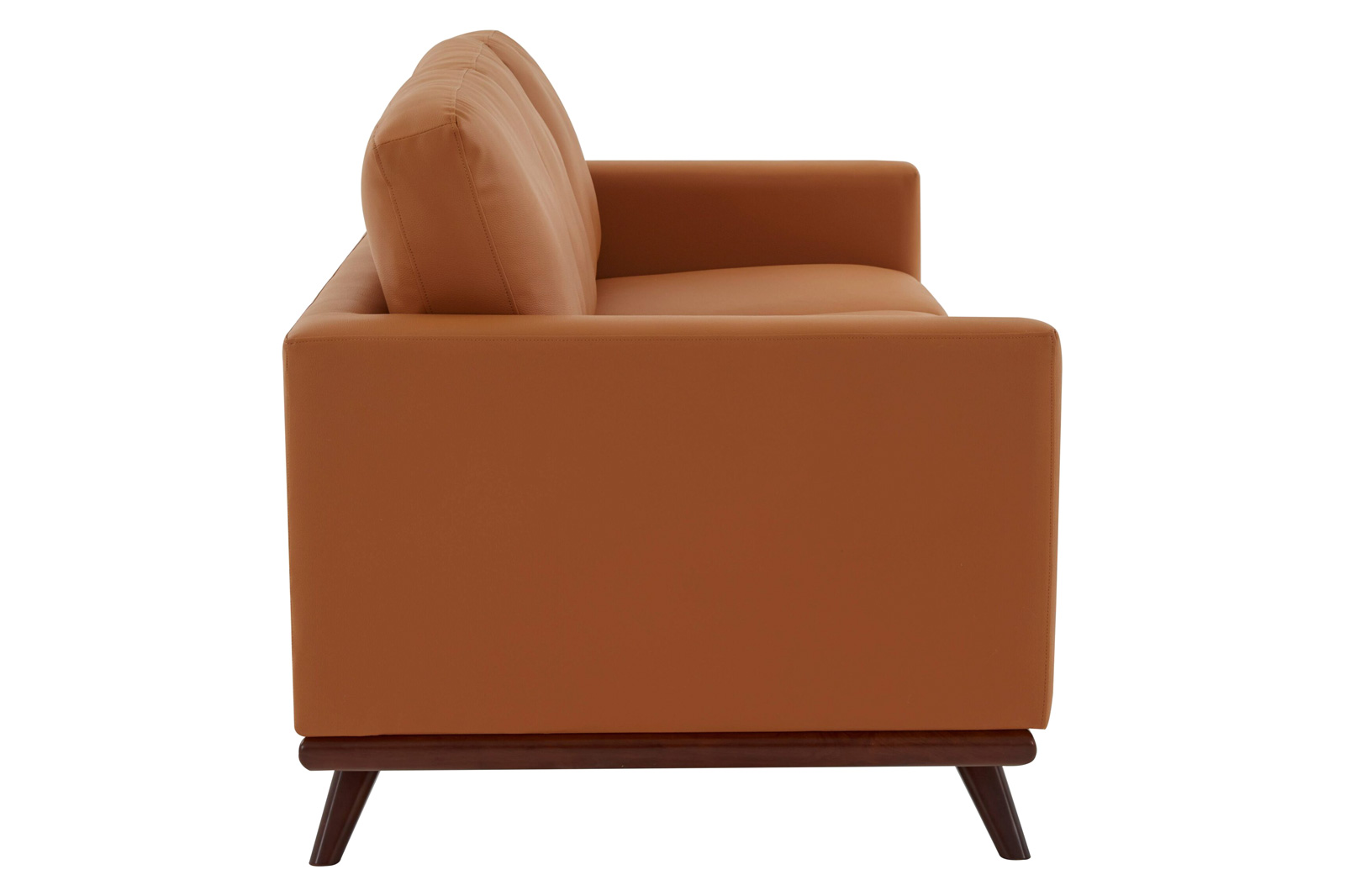 LeisureMod Chester Modern Leather Sofa With Birch Wood Base - Cognac Tan