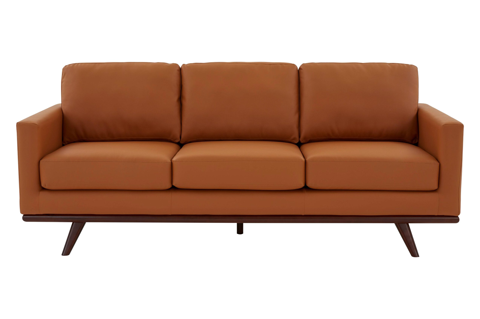 LeisureMod Chester Modern Leather Sofa With Birch Wood Base - Cognac Tan