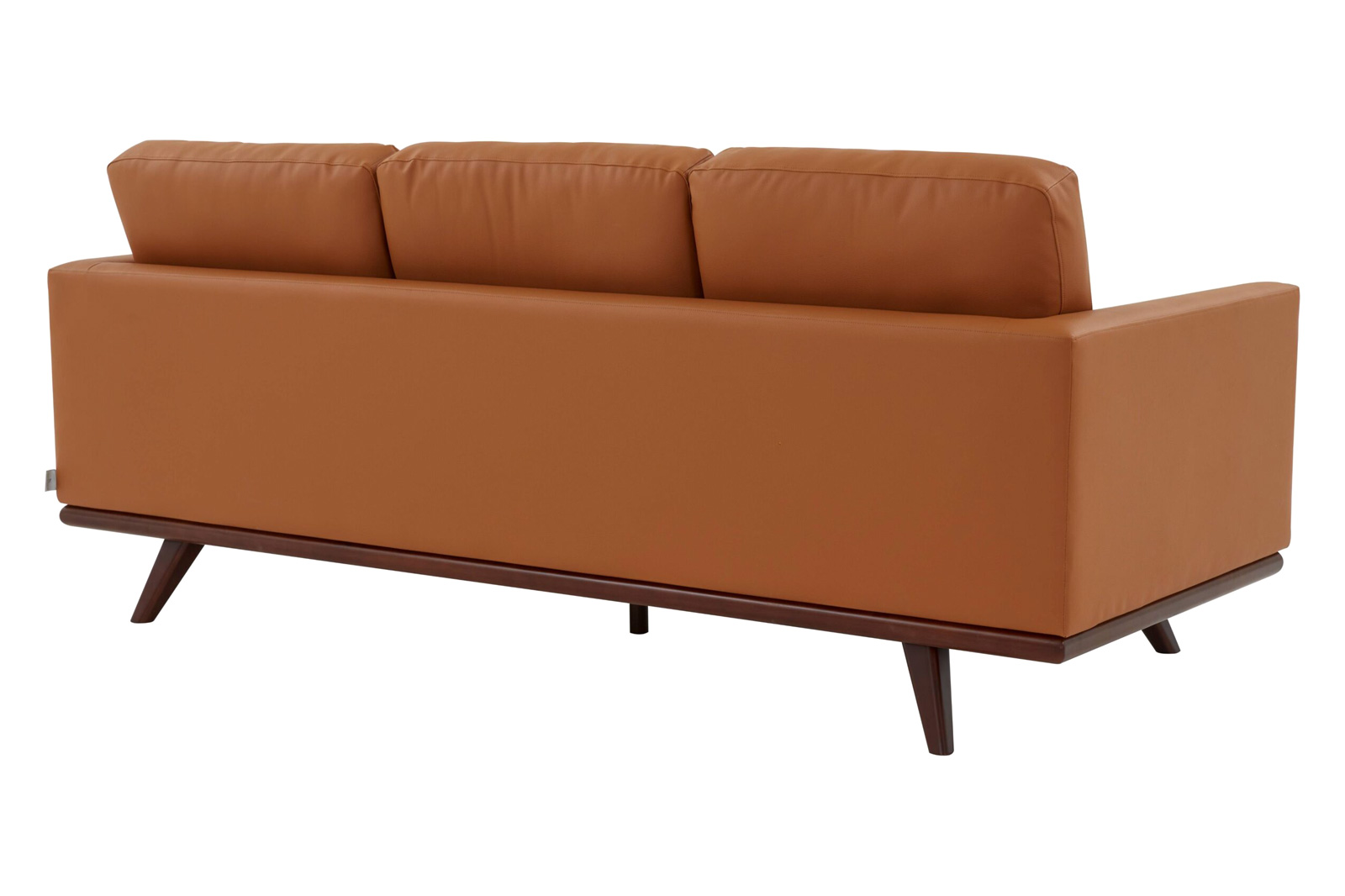 LeisureMod Chester Modern Leather Sofa With Birch Wood Base - Cognac Tan