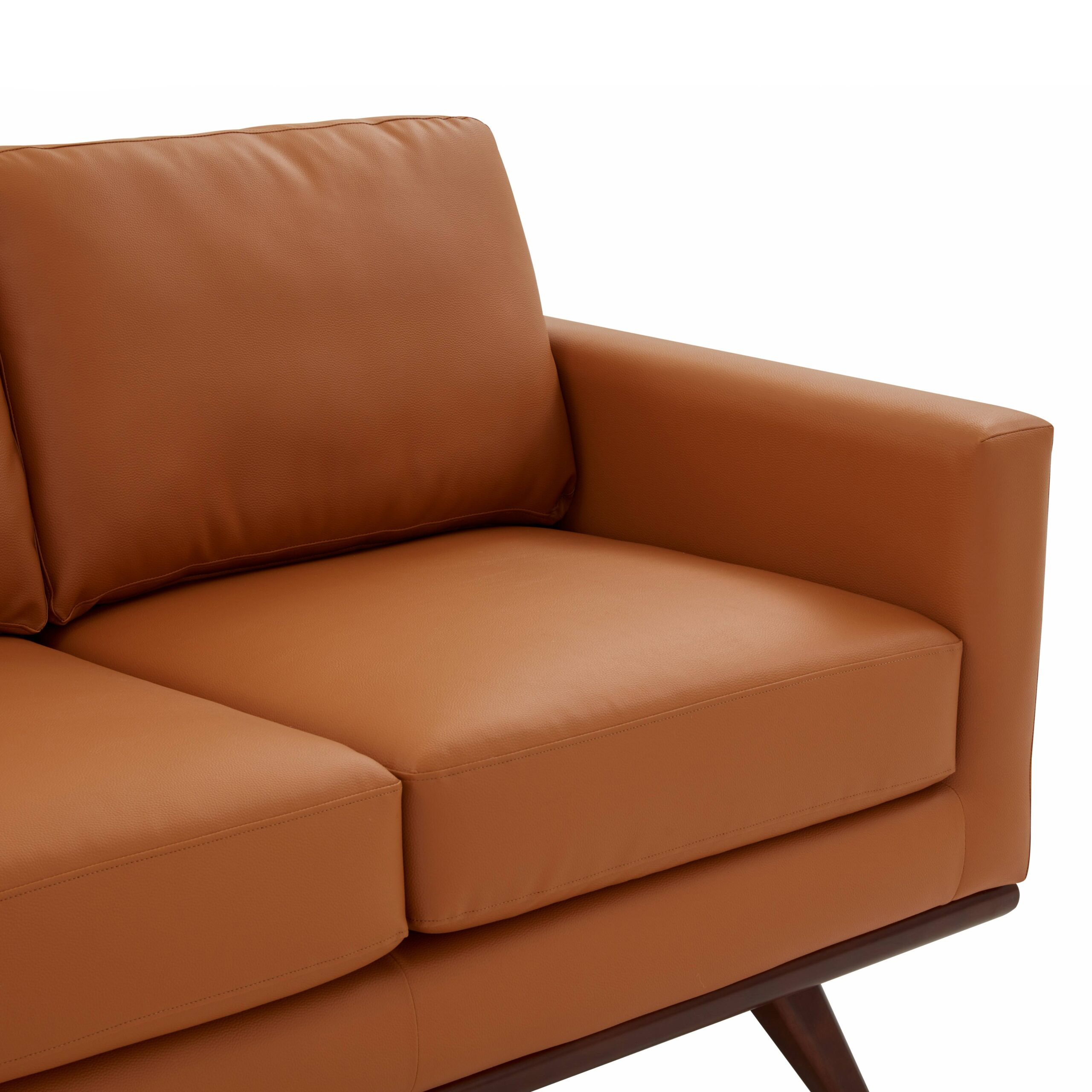 LeisureMod Chester Modern Leather Sofa With Birch Wood Base - Cognac Tan