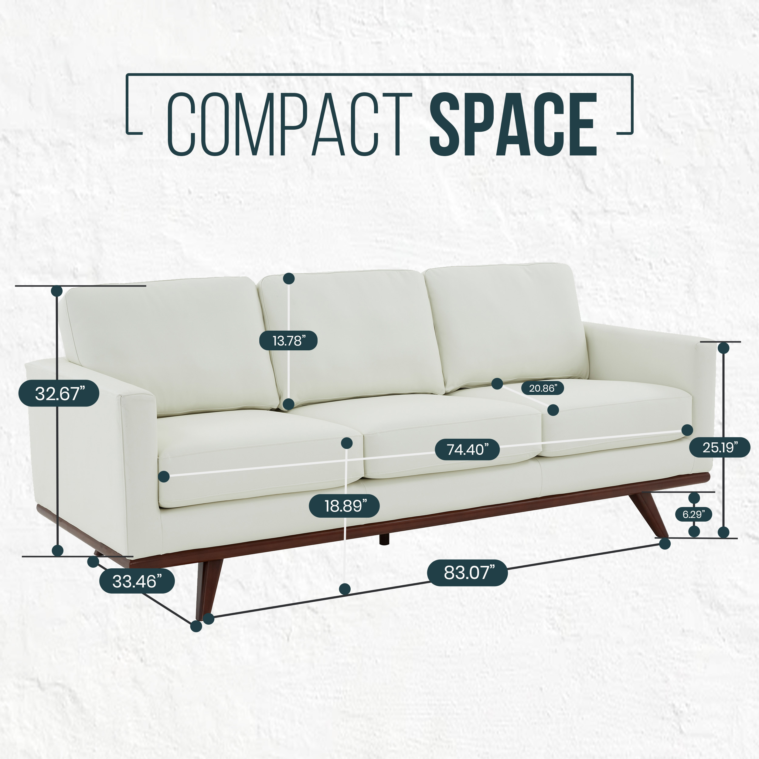 LeisureMod Chester Modern Leather Sofa With Birch Wood Base - White