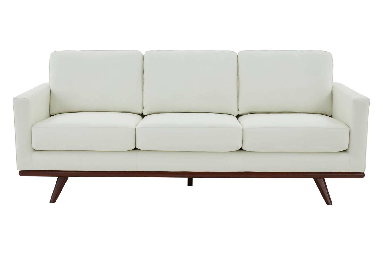 LeisureMod Chester Modern Leather Sofa With Birch Wood Base - White