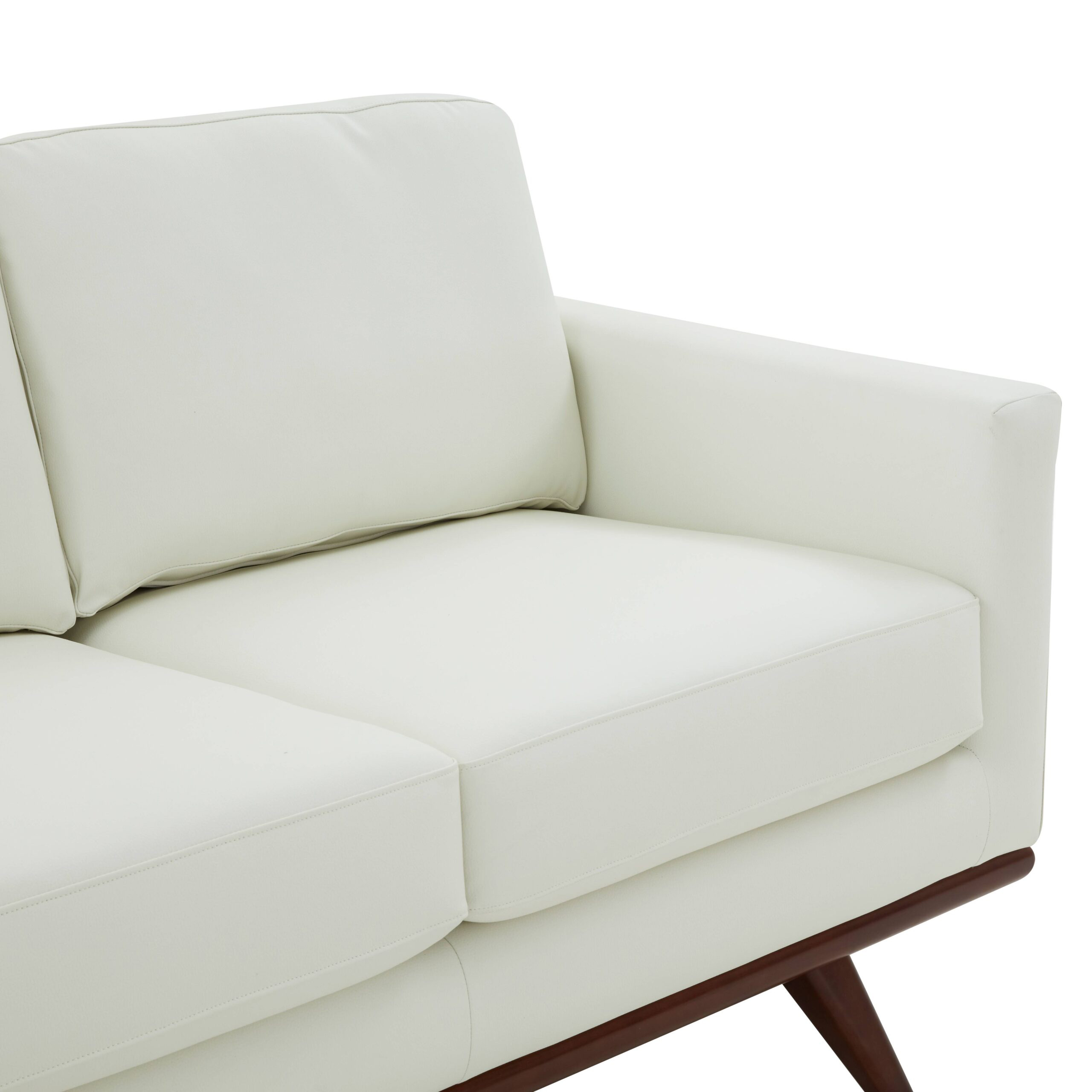 LeisureMod Chester Modern Leather Sofa With Birch Wood Base - White