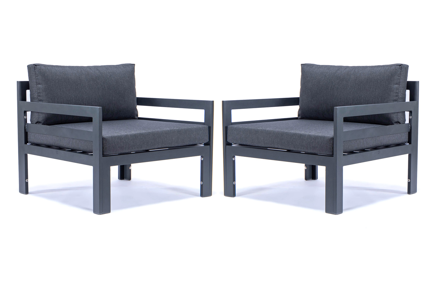 LeisureMod Chelsea Outdoor Patio Black Aluminum Armchairs with Cushions (Set Of 2)