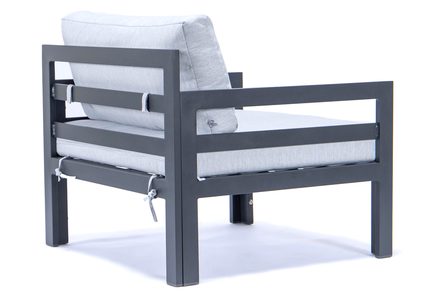 LeisureMod Chelsea Outdoor Patio Black Aluminum Armchairs with Cushions (Set Of 2) - Light Gray