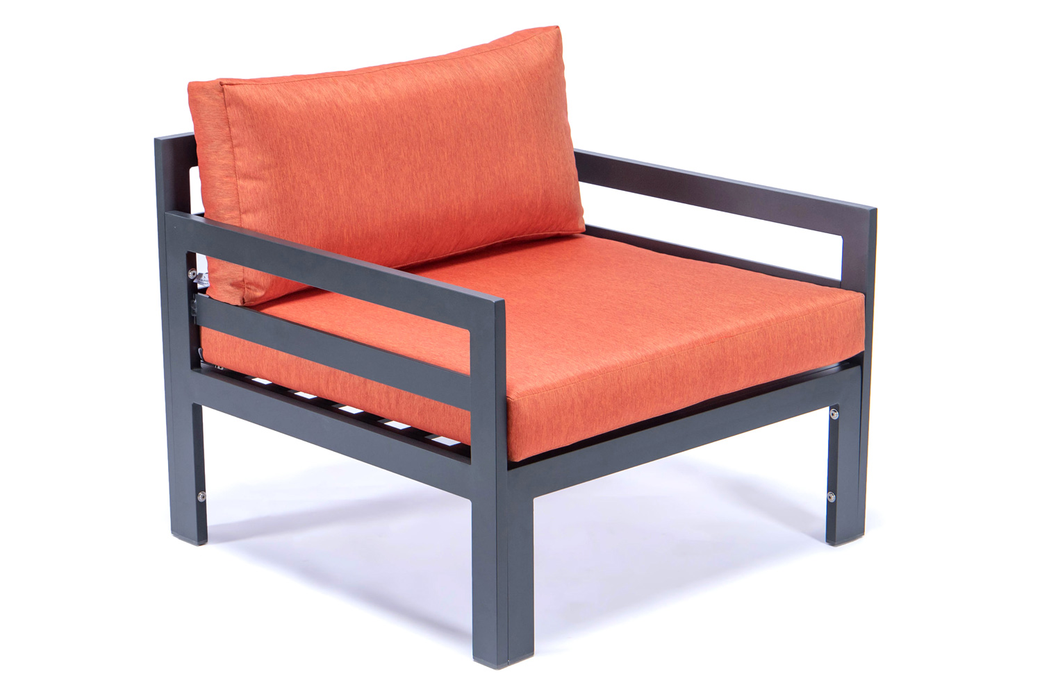 LeisureMod Chelsea Outdoor Patio Black Aluminum Armchairs with Cushions (Set Of 2) - Orange