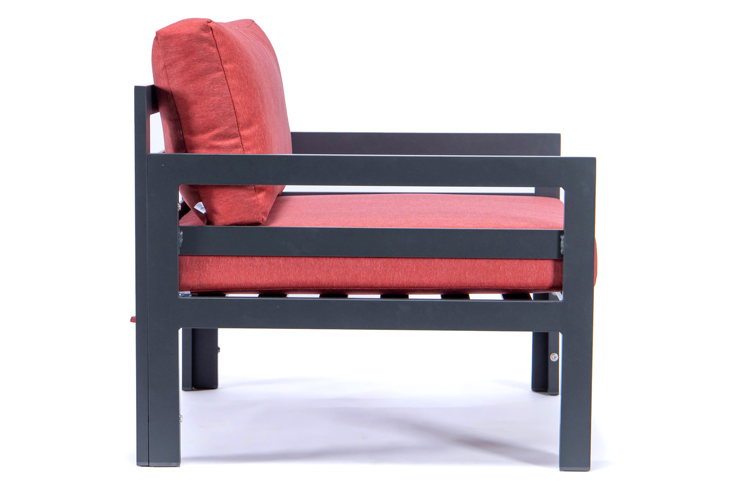 LeisureMod Chelsea Outdoor Patio Black Aluminum Armchairs with Cushions (Set Of 2) - Red