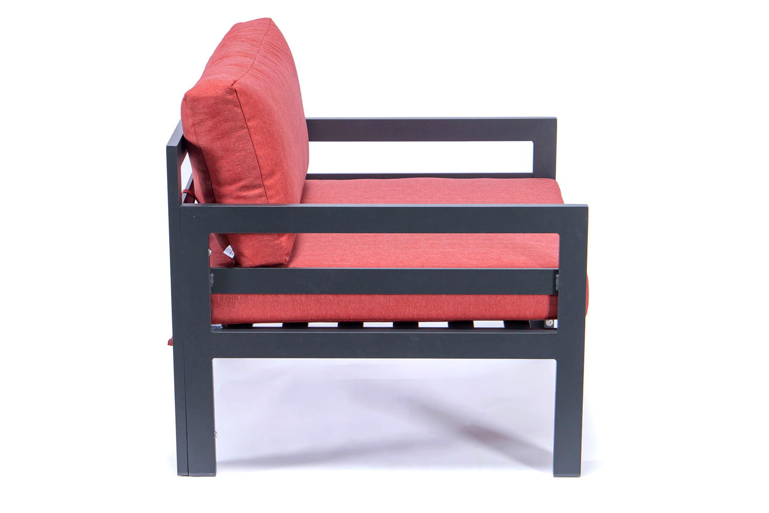 LeisureMod Chelsea Outdoor Patio Black Aluminum Armchairs with Cushions (Set Of 2) - Red