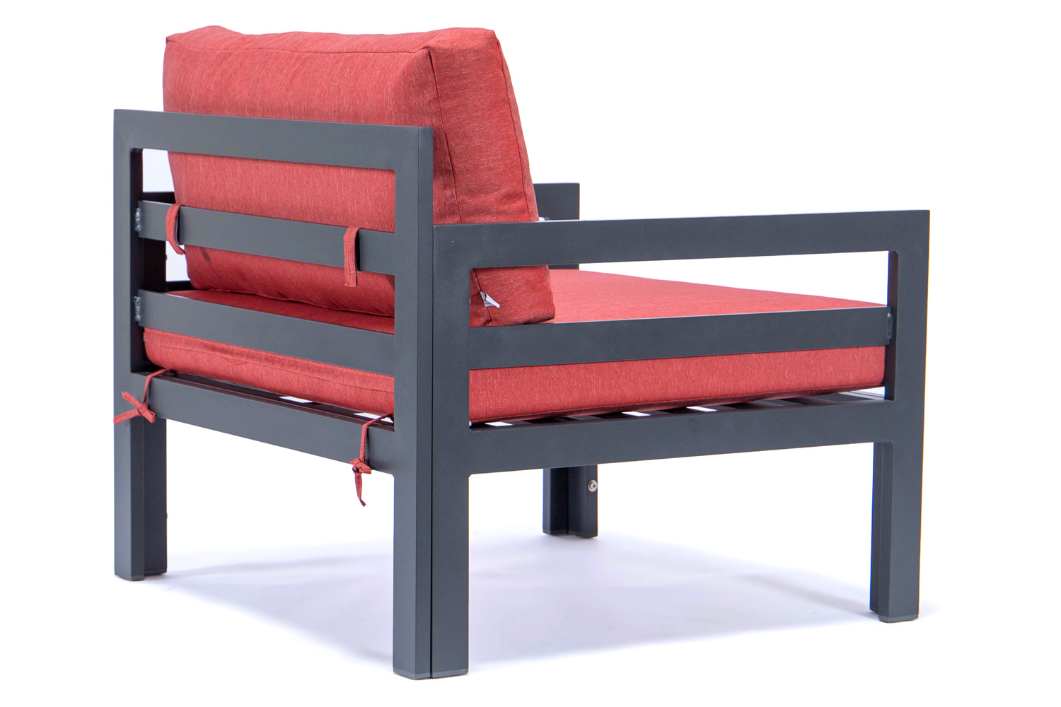 LeisureMod Chelsea Outdoor Patio Black Aluminum Armchairs with Cushions (Set Of 2) - Red