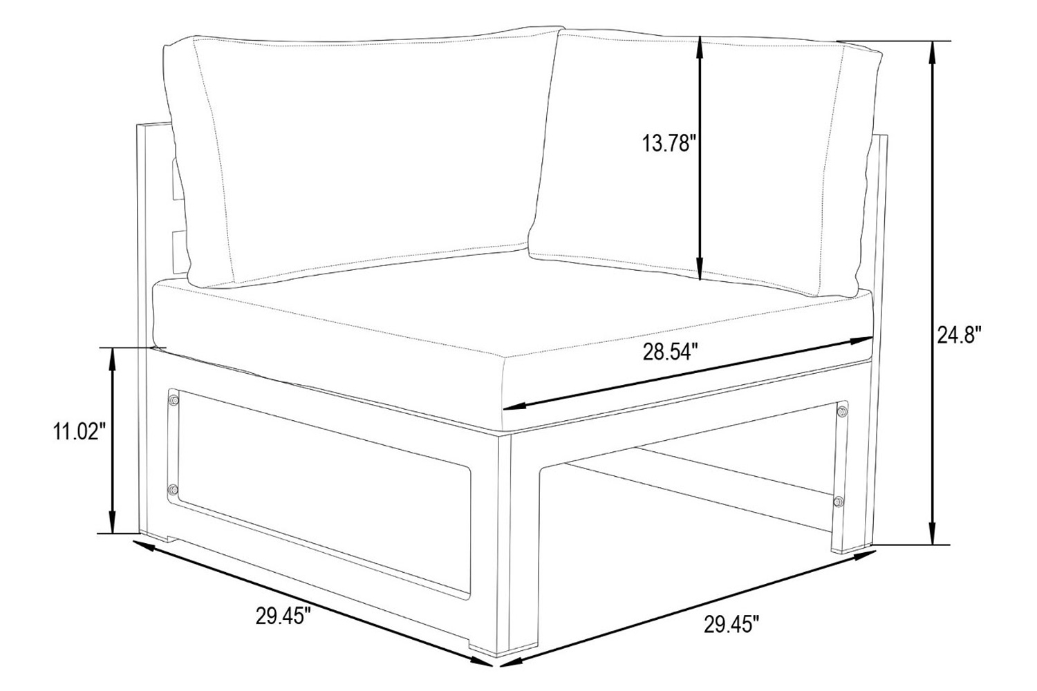 LeisureMod Chelsea 6-Piece Patio Sectional In Black Aluminum with Cushions - Black