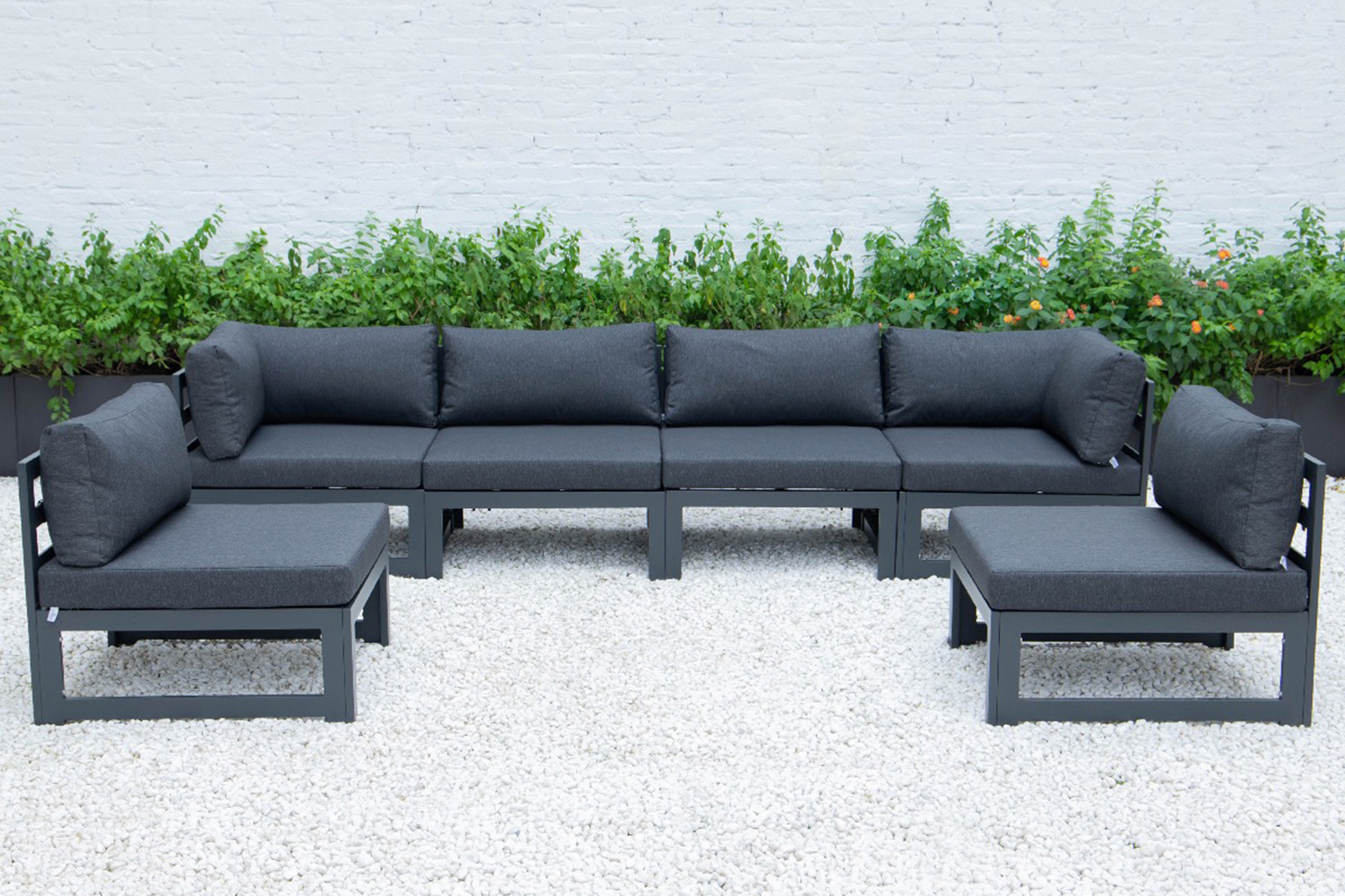 LeisureMod - Chelsea 6-Piece Patio Sectional In Black Aluminum with Cushions